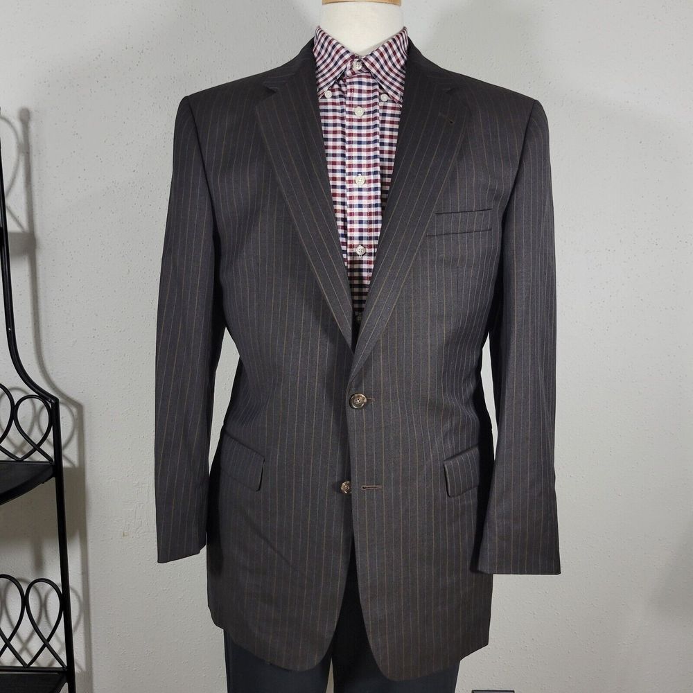 Burberry Kensington Men's Sport Coat Blazer Two Button Brown Striped Wool 42L